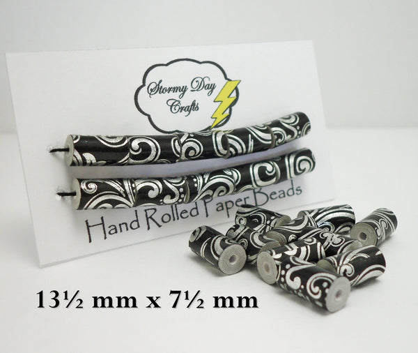 Silver and Black Filigree Paper Beads