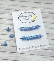 Blue Damask Paper Beads