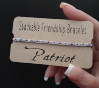 USA, Red White & Blue, Patriot, Stackable Friendship Bracelets: Set of 3 or SINGLES, Minimalist Macramé Design, Waterproof, Adjustable, THIN